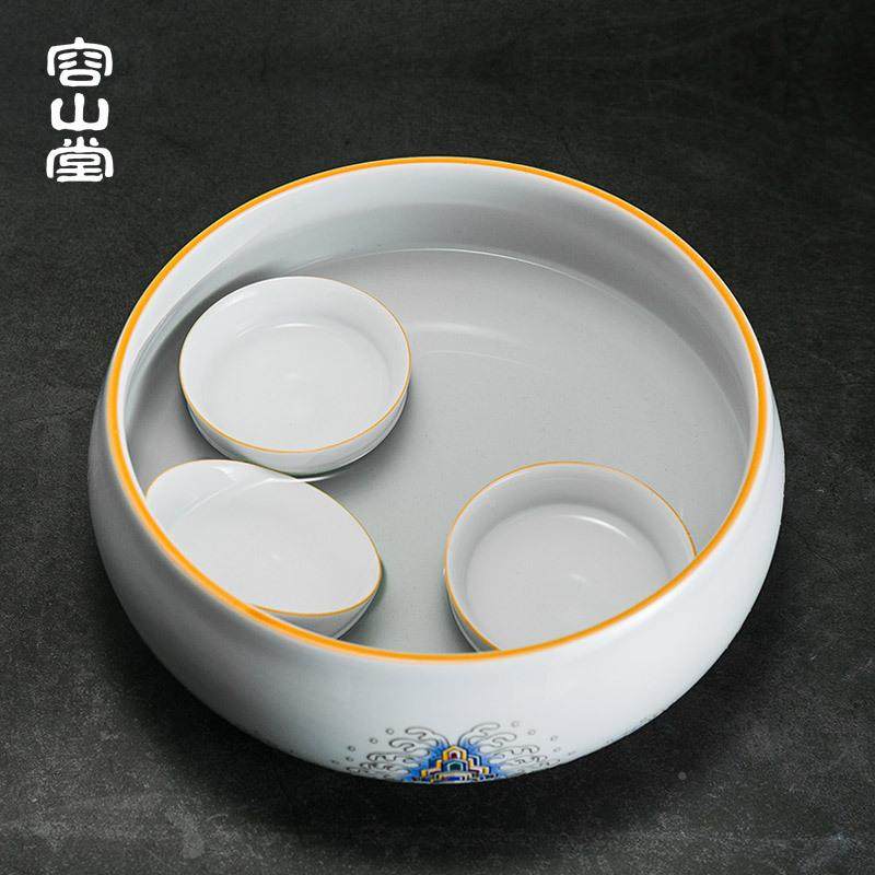 容山堂珐lp557琅彩绘廷茶洗水水盂茶渣桶杯洗宫具大号白瓷功夫茶
