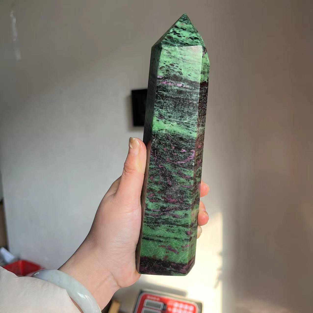 跨境热销天然半宝石粉晶紫晶原石切割水晶大柱子六棱单尖居家摆件