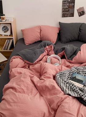 母级UKF可裸睡超柔纯色上床生四件套婴被套学宿床单