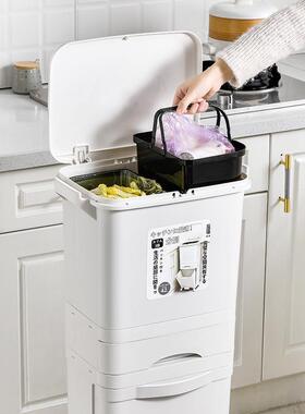 湿厨房垃圾桶分家用盖20ltao100825新款大容量双层厨余收纳带干离