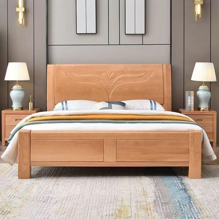 榉销木全木床工厂直1实.8WH-DD-lf米主双人床现代简约1.5米小户型