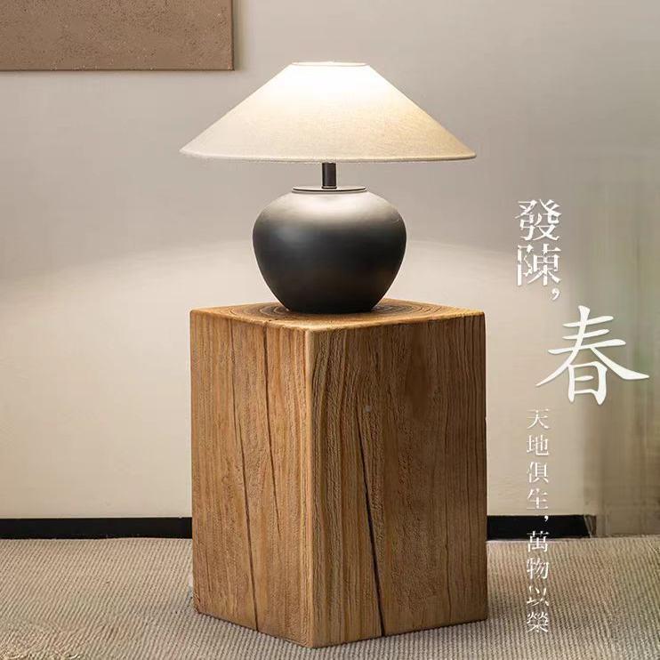 中古古风覆方形木子花架墩客厅边几木桩底座玄实心木墩tb-90988民