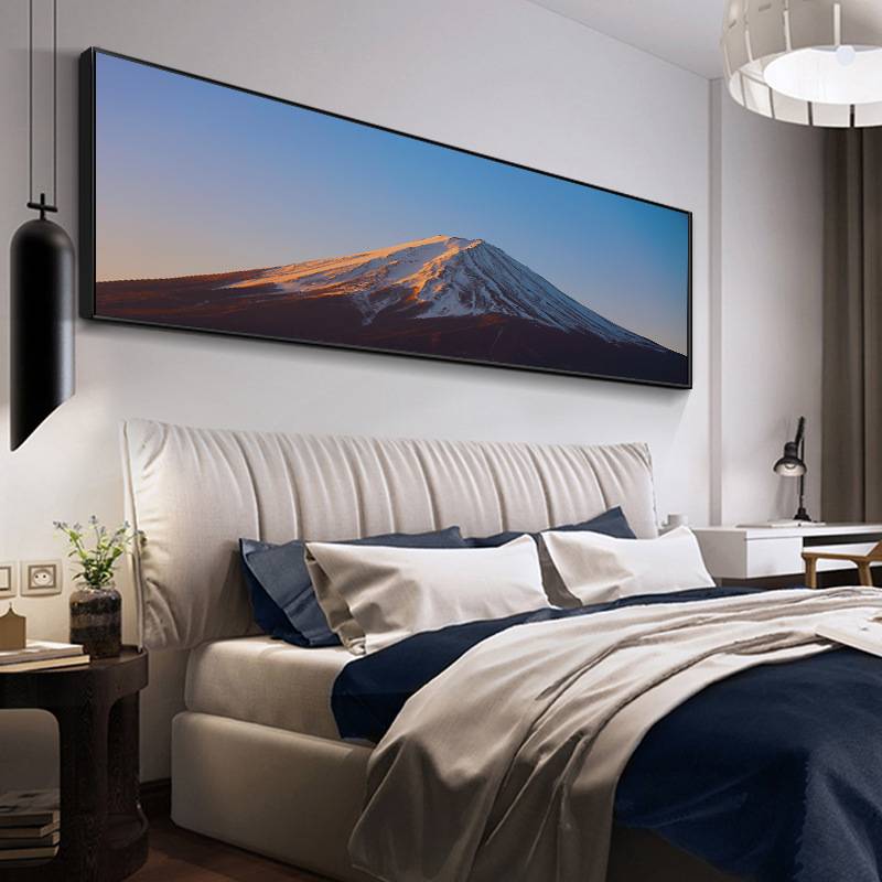 风景富士山超大横幅客厅装饰画书房简约靠山轻奢壁画卧室床头画