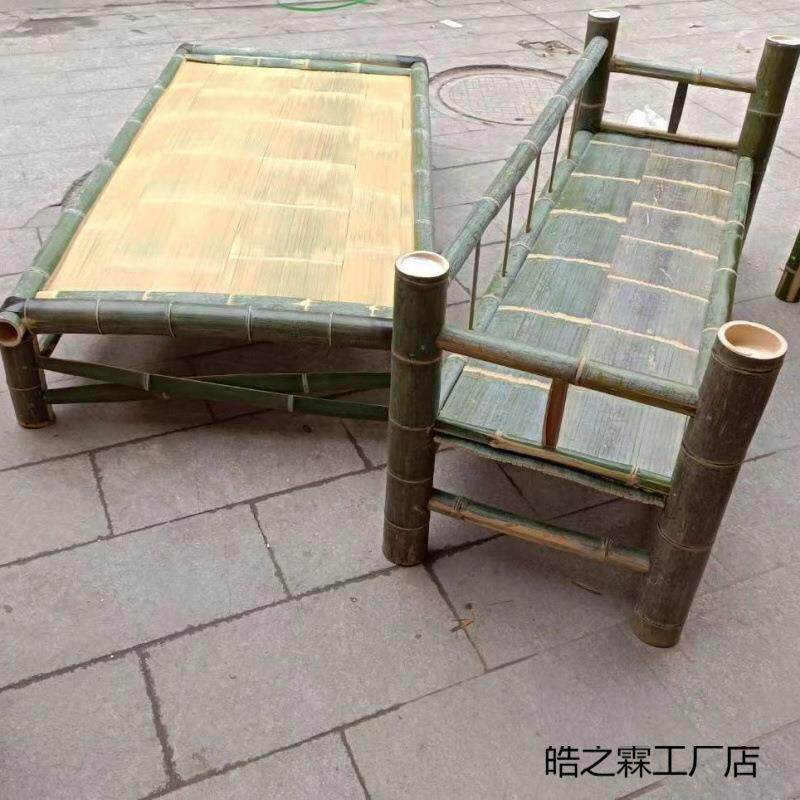 床全TAC竹纯工楠竹制手作两用简易一体单竹人家用双人休午传统竹