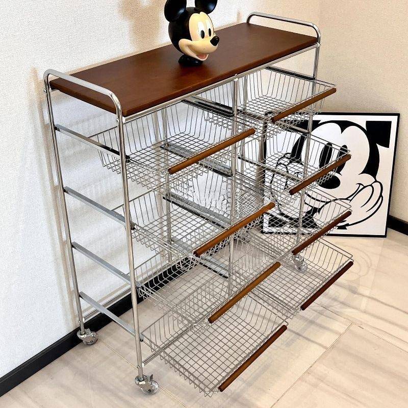 中古小推物车置物架可移多功能整理AL100139筐榉家用木落地动多层