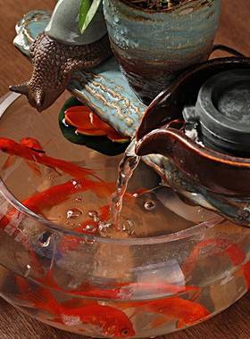 饰品创意小轮摆居件迷你家鱼缸流水造景风水办AL102277公室桌面水