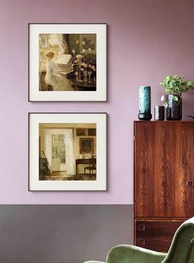 欧式饰复古文艺挂画客餐厅正方形女孩窗厅装画美式边卧室简约C66