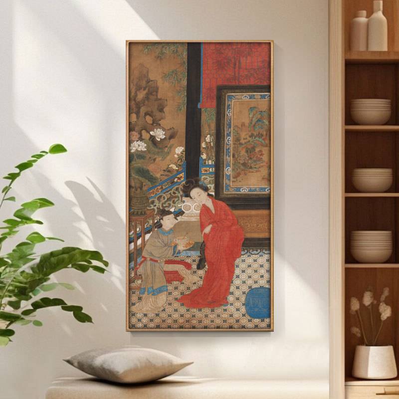贵妃出浴图法式新中式国潮客厅玄关书房挂画复古人物装饰画中古风