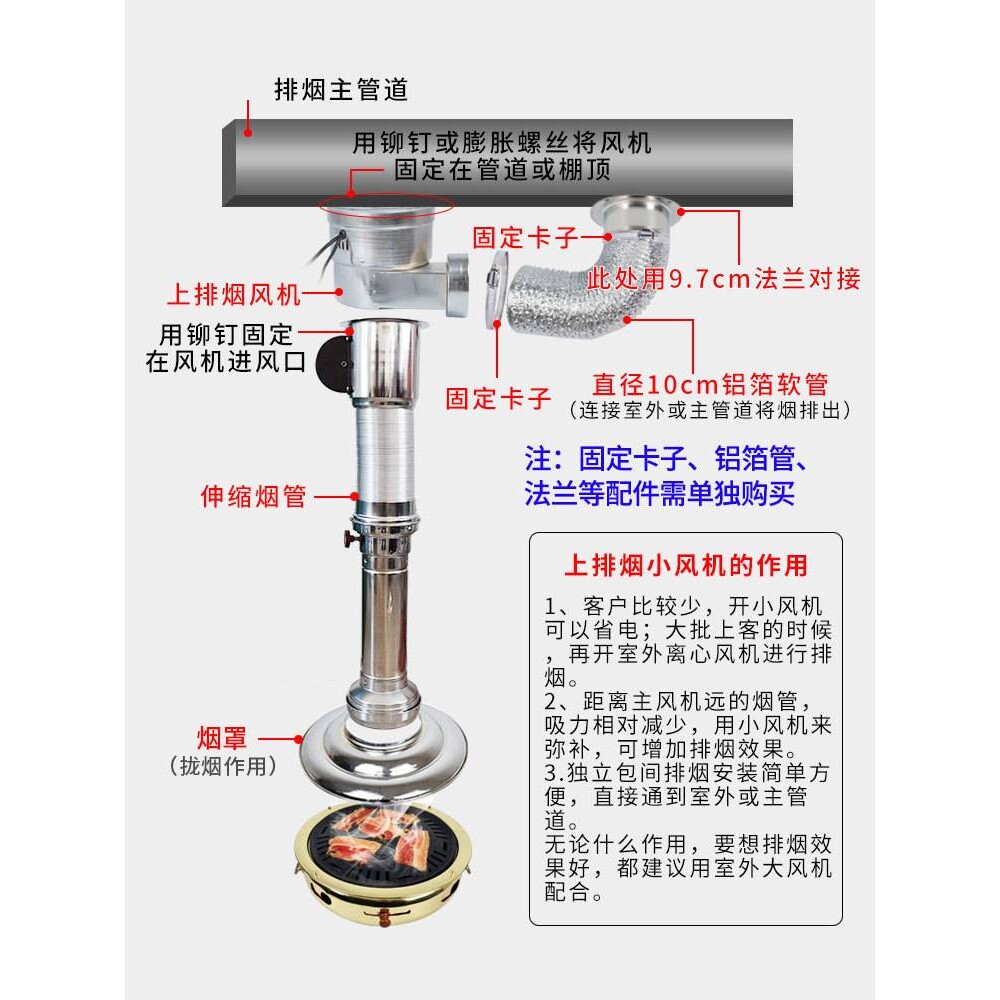 韩式烤肉店排烟管上排烟烧烤排烟管排风设备伸缩商用吸烟罩抽新品