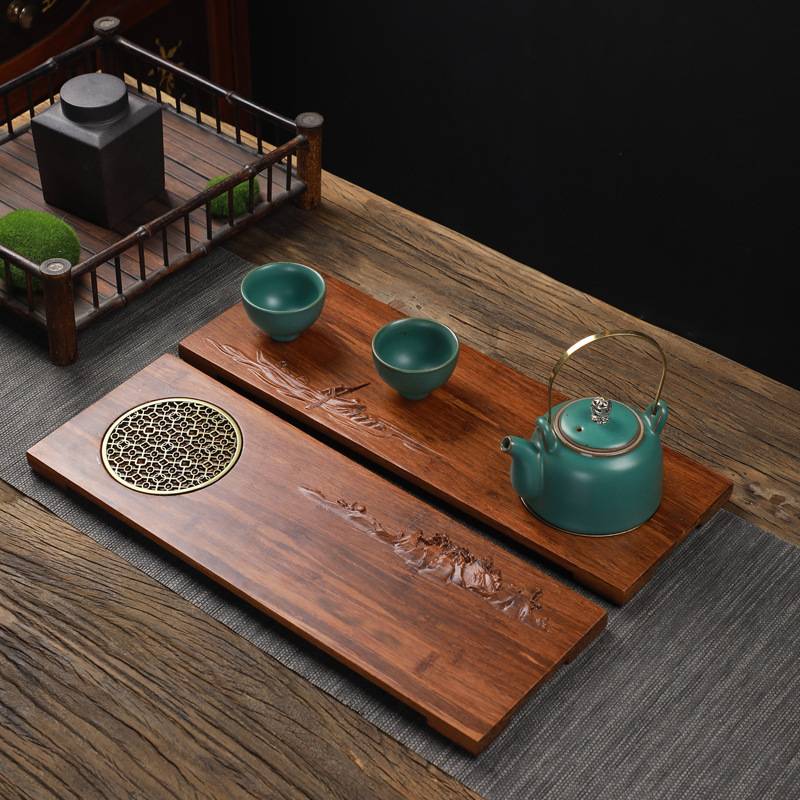 望山秋水干泡茶盘茶具套装方形竹制品桌面摆件文创竹制工艺茶台
