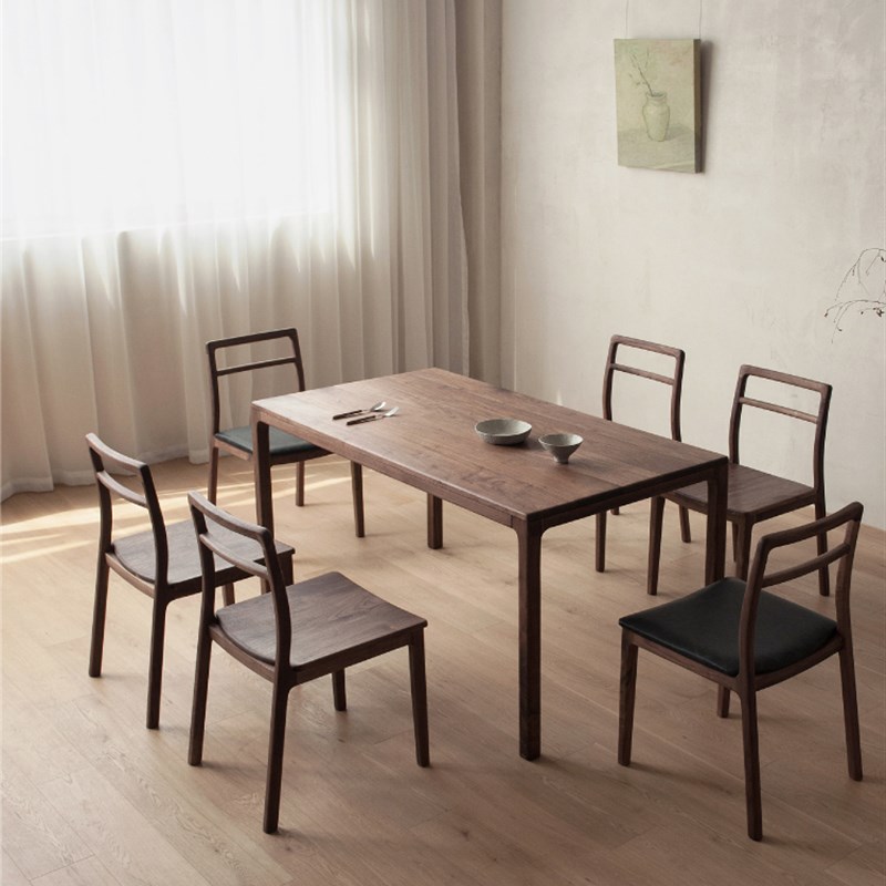 黑胡桃木长形桌简约中式餐桌全实木书桌写字桌客R厅餐桌椅组合画