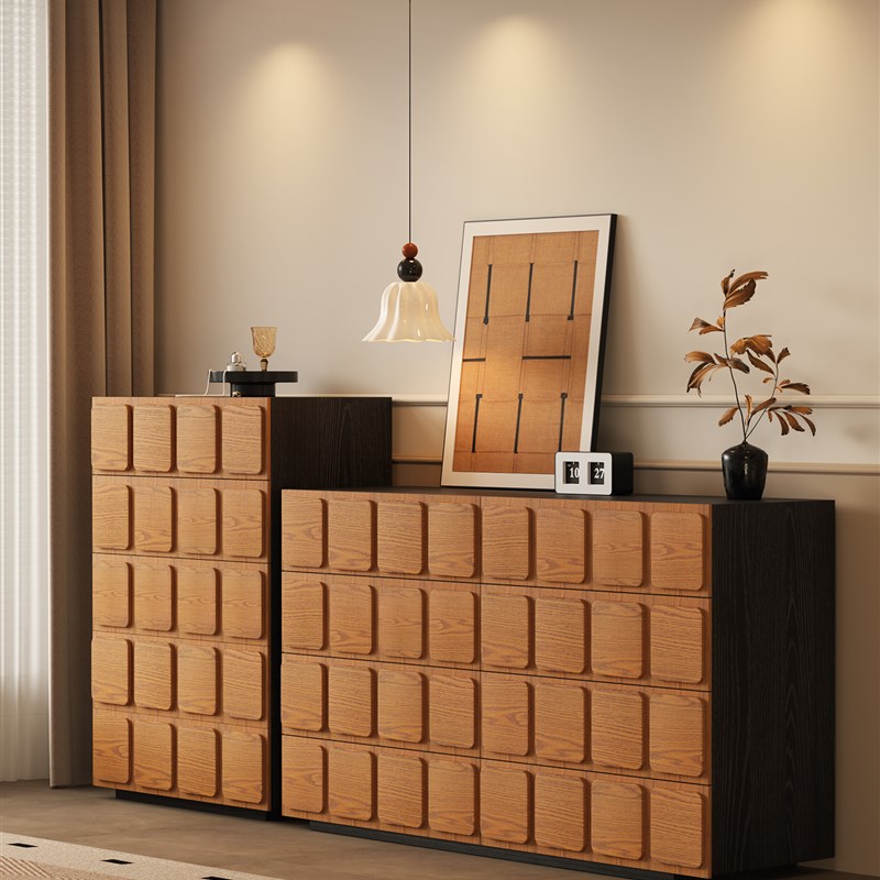 澳斯莎华b大容量实木客厅卧室中古风床尾五八斗柜储物墙边收纳柜