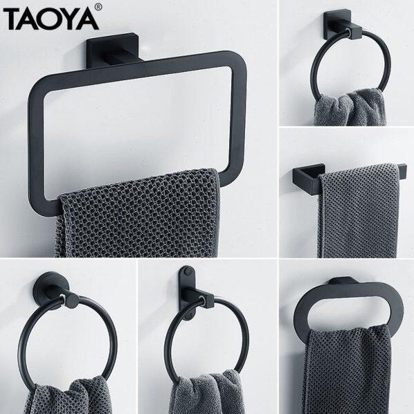 北欧不锈钢黑色毛巾环圆形毛巾擦手巾架浴室简约毛巾圈挂环免打孔