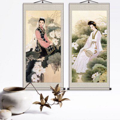 簪花仕女图国画装饰画美女挂画工笔古典人物画