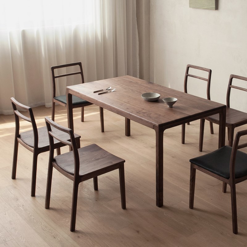 黑胡桃木长形桌简约中式餐桌全实木E书桌写字桌客厅餐桌椅组合画