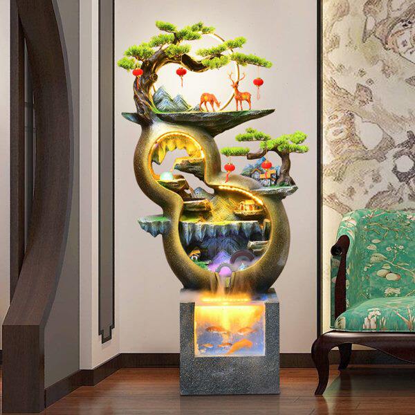 新中式葫芦流水喷泉加湿器乔迁水景鱼缸阳台客厅装饰品落地摆件