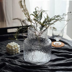 极地冰川花瓶北欧风格宽口锤纹玻璃透明水养干花花器插花网红轻奢