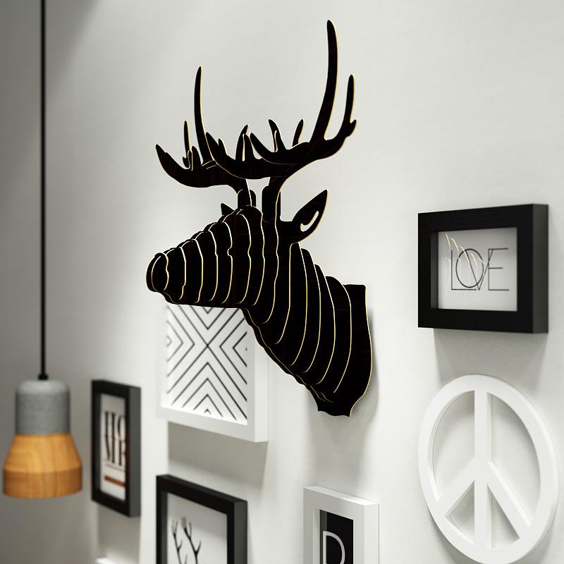 高子高分子6161饰64北相欧客厅照片墙分组合框鹿头装画背景墙画框