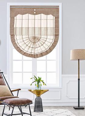 现美代简A326成约卡其色式扇形罗马帘升降卷条纹品卧室窗帘遮光