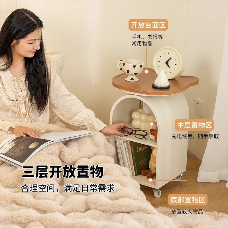 客厅小推车床头柜可移动零v食边几家用收纳置物架落地床边茶几桌