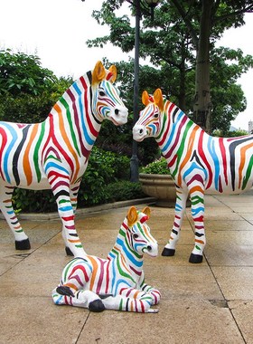 仿真动物斑马雕塑玻璃钢摆件户外园林景观小N品幼儿园花园草坪装