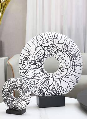 现代简约抽象树脂1677描绘圆桌面电关摆件客厅玄书房视柜家居装环