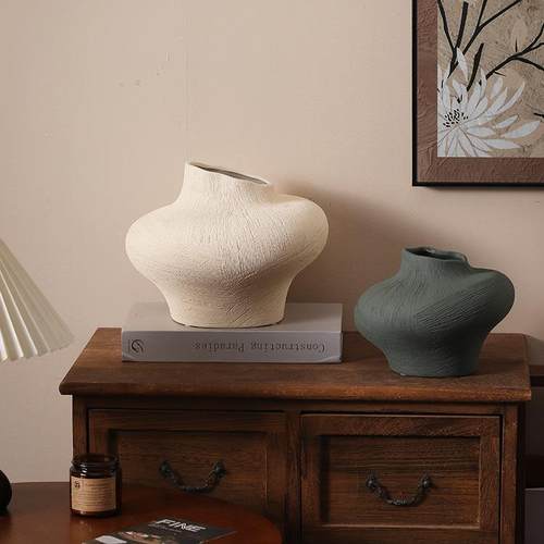 法式古拉花瓶创意粗陶大SLBB-630丝口径高花器小众级感装复饰民宿