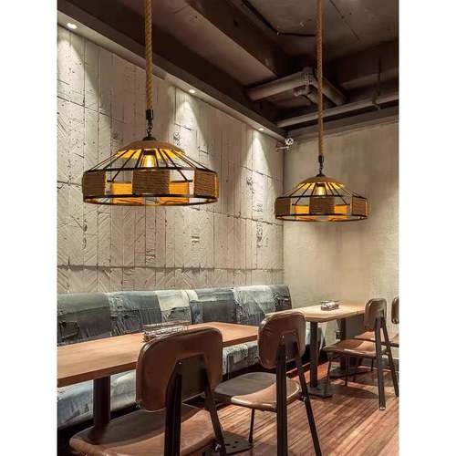 怀复古仿古业工风中式民宿餐厅吊饭灯店132铺商用灯罩旧店麻绳灯