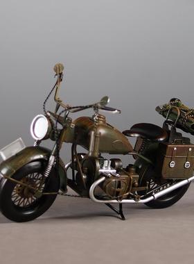 仿真复古二战品美摩托车模型金手工机车1058酒属吧橱窗式陈列装饰