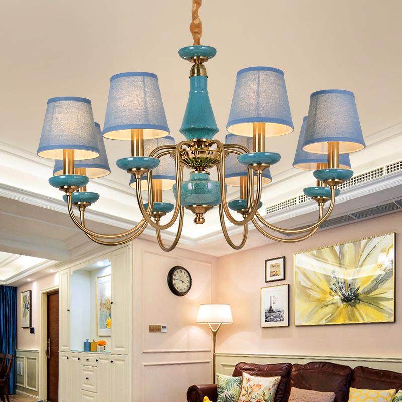 美式复古卧客厅吊灯陶889瓷田乡村餐室厅绿色复园古中山灯具,家装灯饰光源,智能吊灯,淘宝优惠券,粉丝福利购,淘宝优惠卷