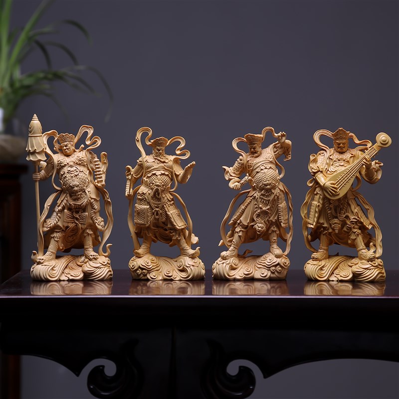 正宗小叶黄杨木雕四大天王金刚守门神G摆件风调雨顺佛像家居装饰