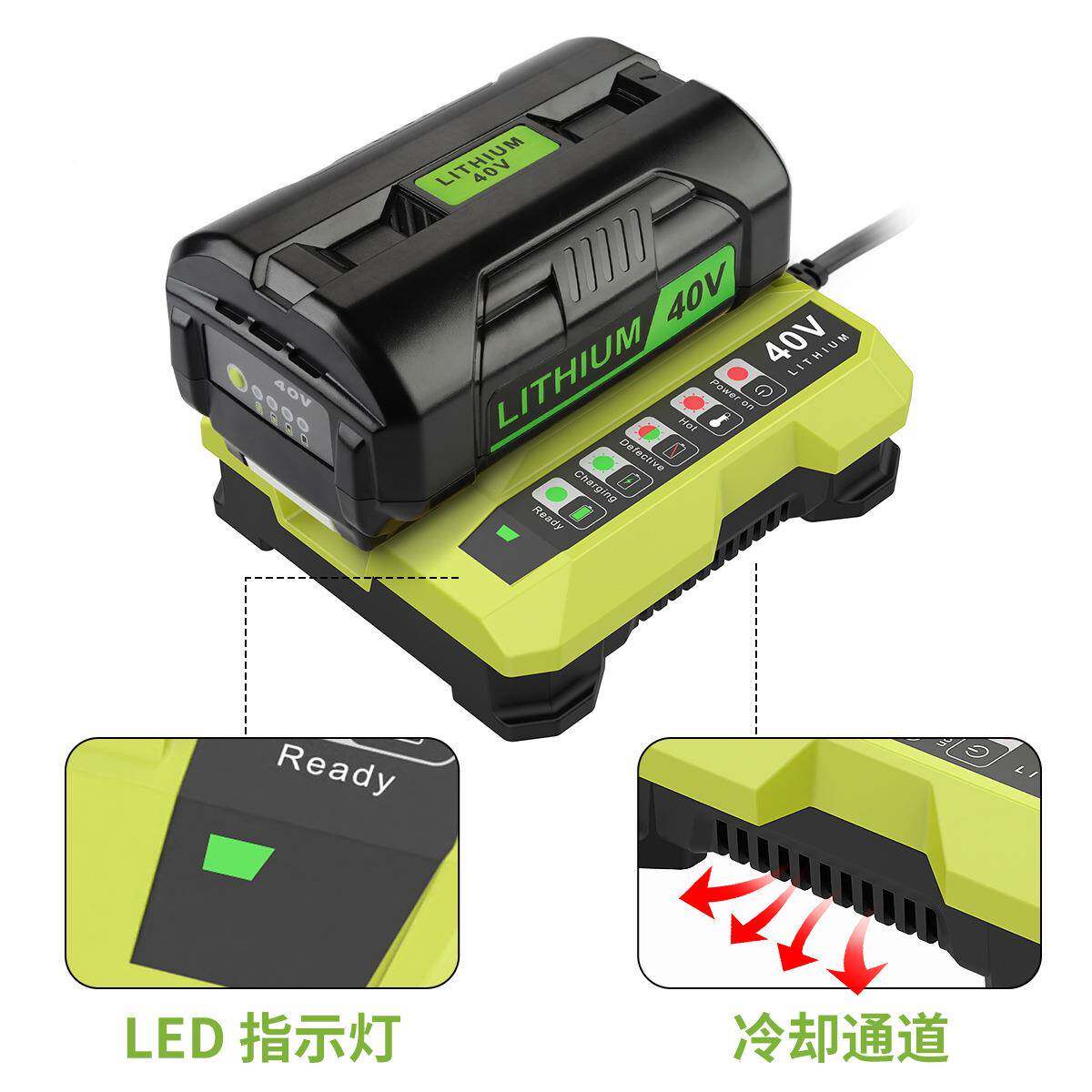替1代ryobi156利优比锂V电充电器OP4电0适配36-40割草机工具电池