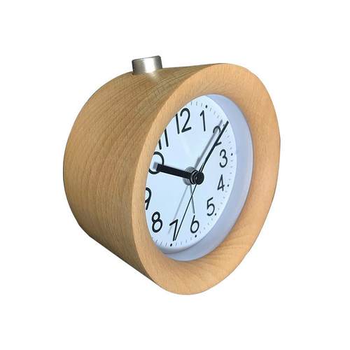 圆原木石英时钟创意形学生贪睡EC-W072闹钟静音卧室迷你光夜木钟