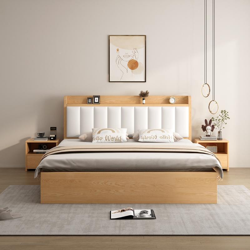 双人木板床现木软箱白代简约卧大床.5m家实用1.2主米单床床经济型