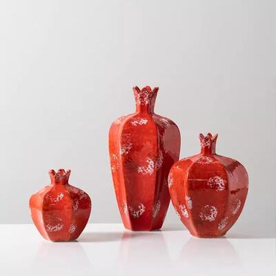 新品中式禅红色陶瓷花意瓶家居客厅结茶婚搬迁喜VJU庆室软装装饰