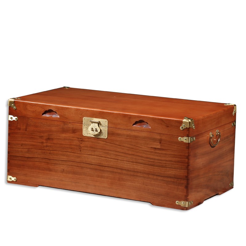 全香樟木箱子实木储物衣箱u红木色婚嫁箱结婚嫁妆箱收纳字画箱带