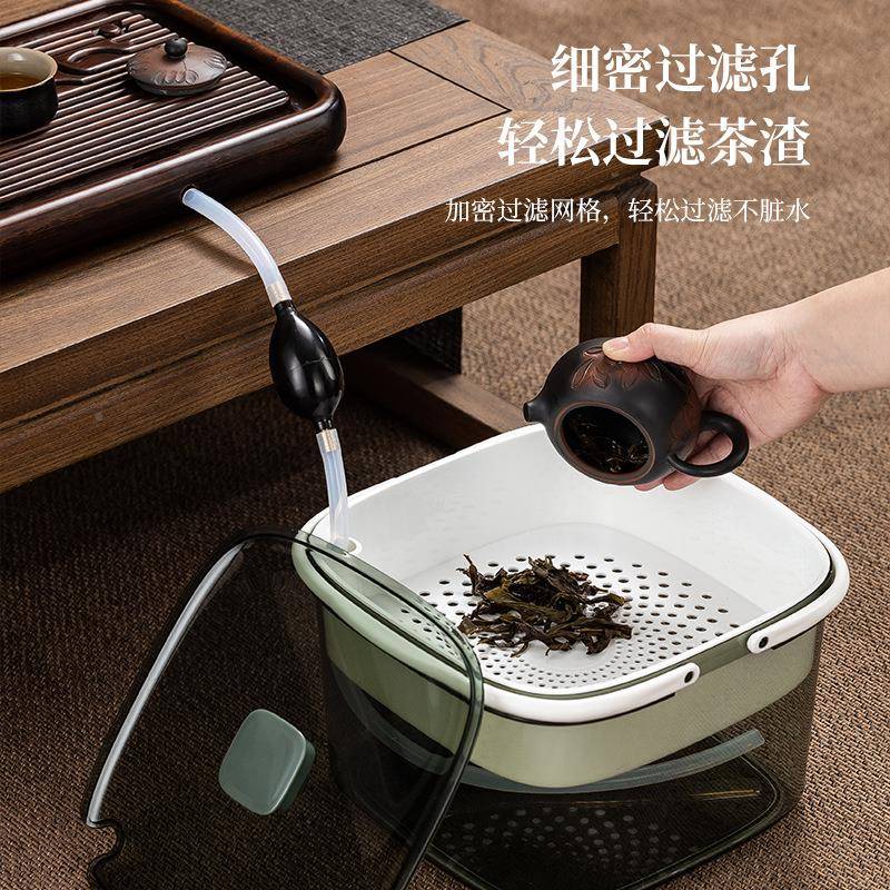 明F98JTSS5茶水桶加厚茶盘排水茶渣桶废水茶汤桶家用圾大容透量渣