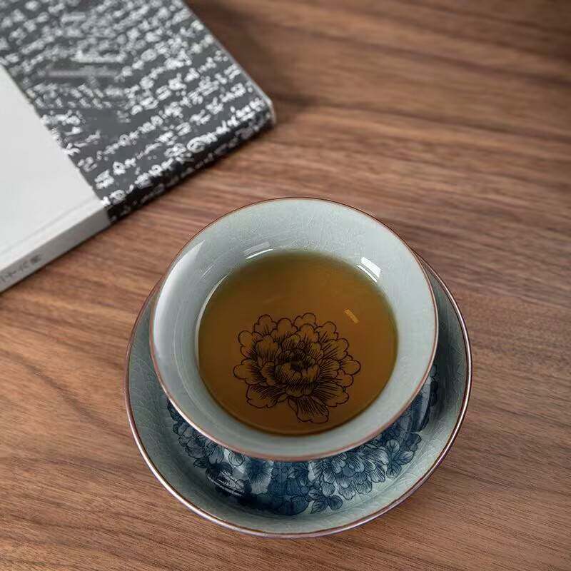 流荷仿古青花陶瓷盖碗壶承组合高端复古大号手抓碗手工泡茶碗