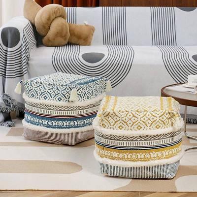 摩洛斑驳印花懒人榻榻坐墩套（米地上坐垫家用高棉线编哥织可拆加