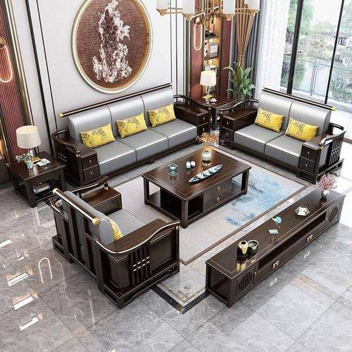 新中中式全实木沙发组合大户型客中式木质冬两用国风古CKG典沙厅
