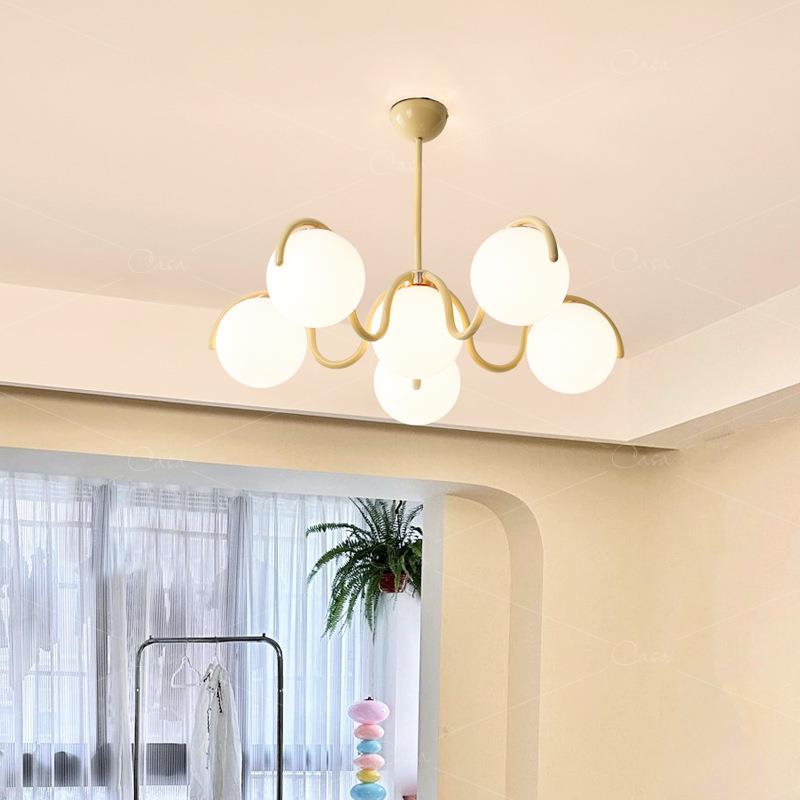 卧室魔吊灯法c式奶油风中古Vinta璃ge圆球玻灯北欧94书房灯豆具as