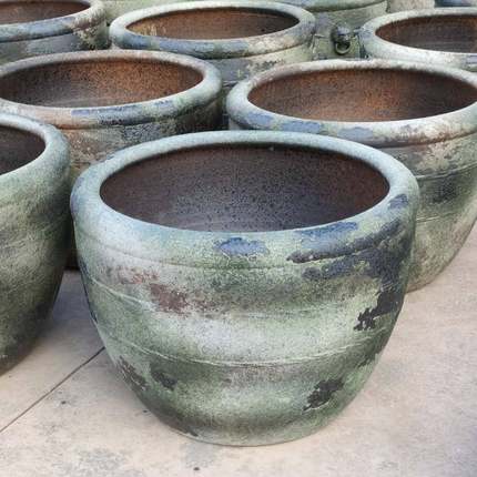 狮头陶瓷落仿古大缸粗xf02310陶缸鱼缸地摆庭院园林装饰圆坛水件