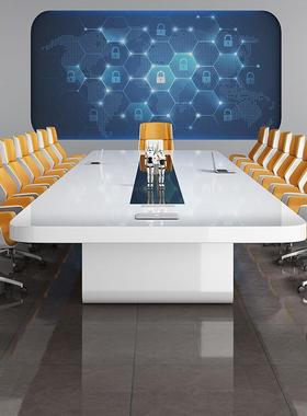 白色烤约漆会长桌长LY-QT201桌简现代大型议洽谈办公桌椅组合培训