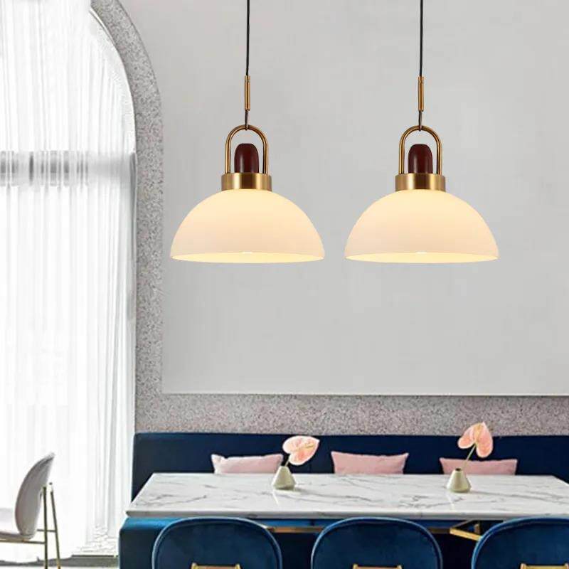 北欧餐厅单吧玻璃吊小灯头BYG-310简约创意圆形半圆奶白色台店铺
