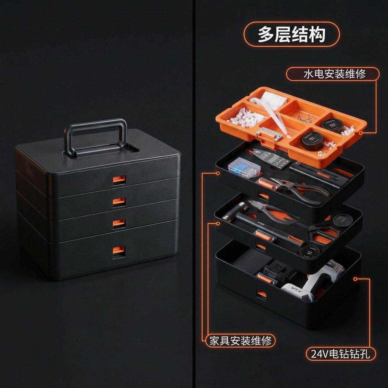 家用五金工具箱套装四层