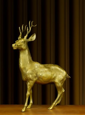 纯黄铜梅花鹿摆件铜鹿一对客厅一路有你鹿摆件R家居客厅卧室饰品