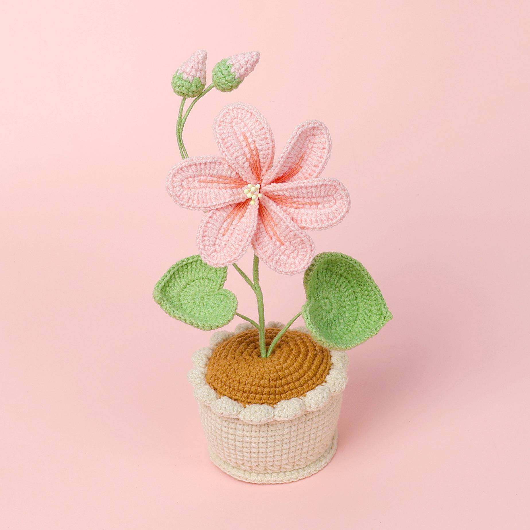 盆成品工毛雪油桐花盆妃尔线材油桐栽手花朵线编织花束节日礼物送