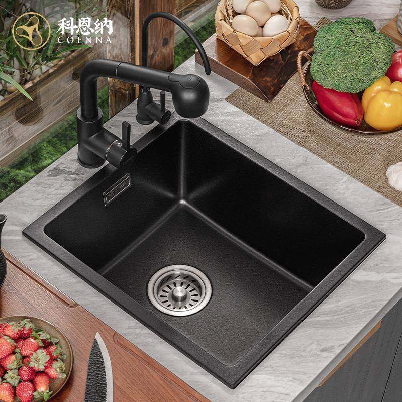 科恩纳石英石水槽小单槽台套餐厨房转角洗水槽盆吧小石英石水方槽