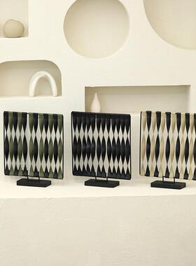 桌面创屏风客厅意轻装KKY饰品奢乔迁送礼玄关装色饰摆件拼皮质小