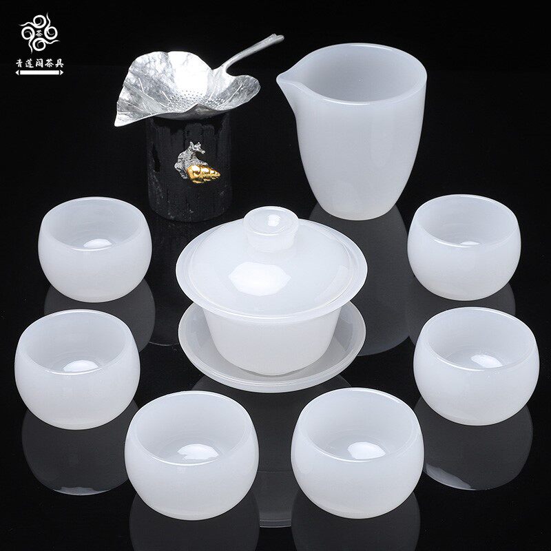 新款中式琉璃套装玉瓷羊脂玉家用简约功夫茶具茶壶盖碗泡茶器礼盒